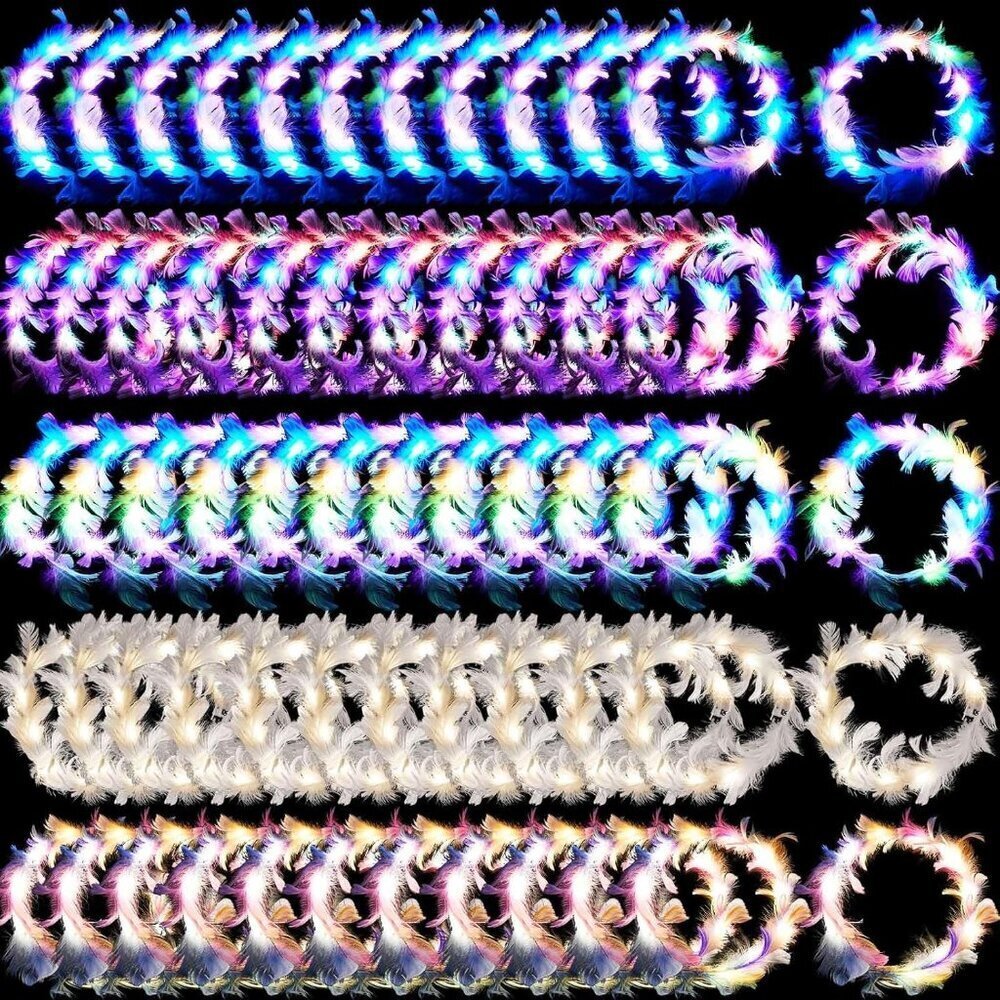 LED Feather Crown Headbands 100 Pieces Colorful Light Up Headbands for Women